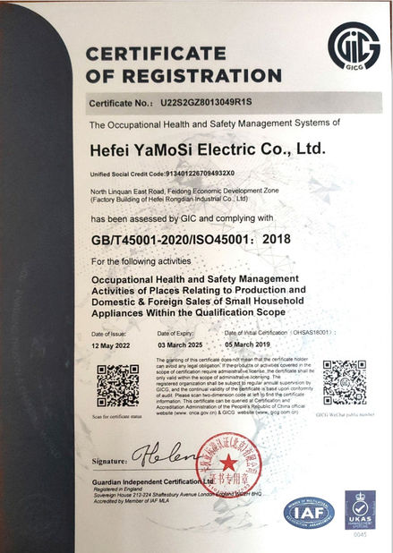 ประเทศจีน Hefei Amos Electric Co., Ltd. รับรอง